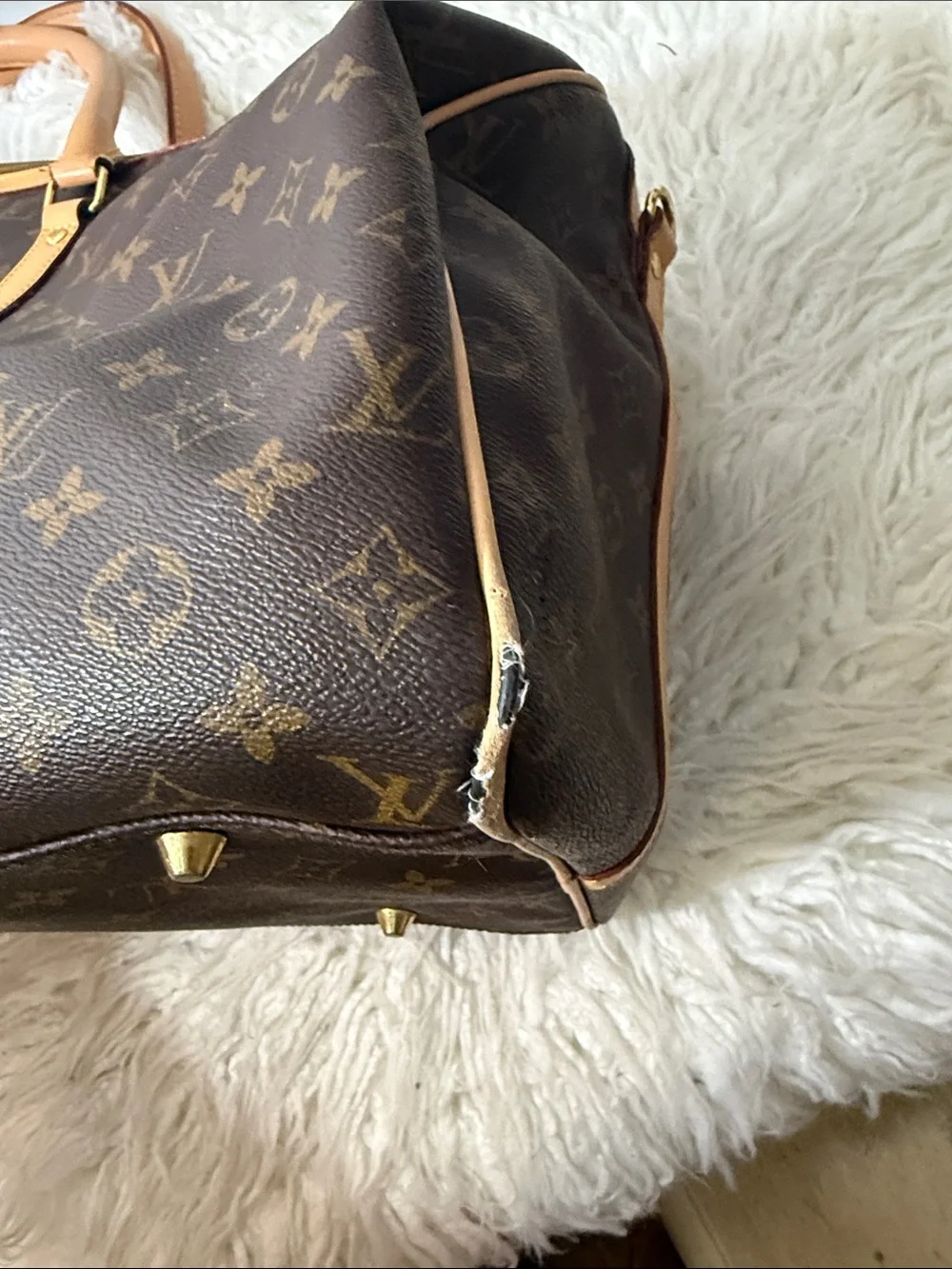 Louis Vuitton RA 780-003  Canvas Keepall Duffel Bag Brown / tan leather bag larg